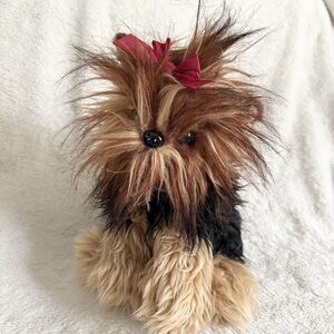 Bearington Chewie Yorkshire Terrier Dog Plush Stuffed Animal Red Bow Realistic